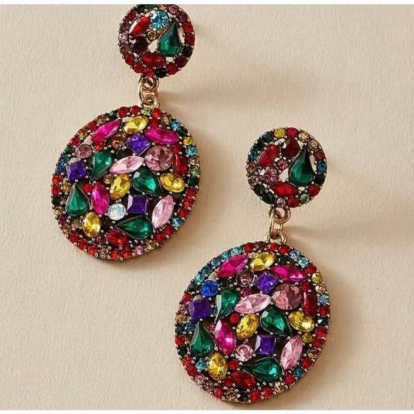 Colorful Shiny Rhinestone Luxury Earrings! Y2K Style Alloy Jewelry! - Picture 3 of 3